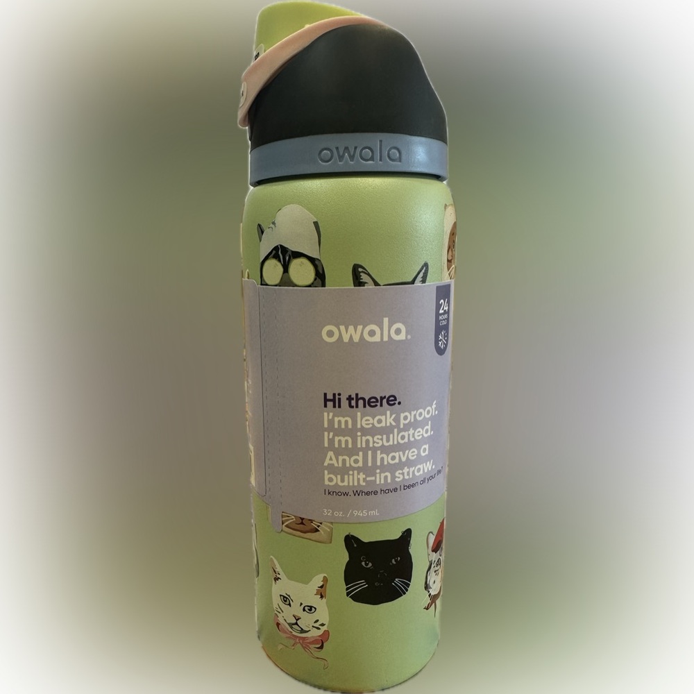 Owala Green Cat Print Water Bottle